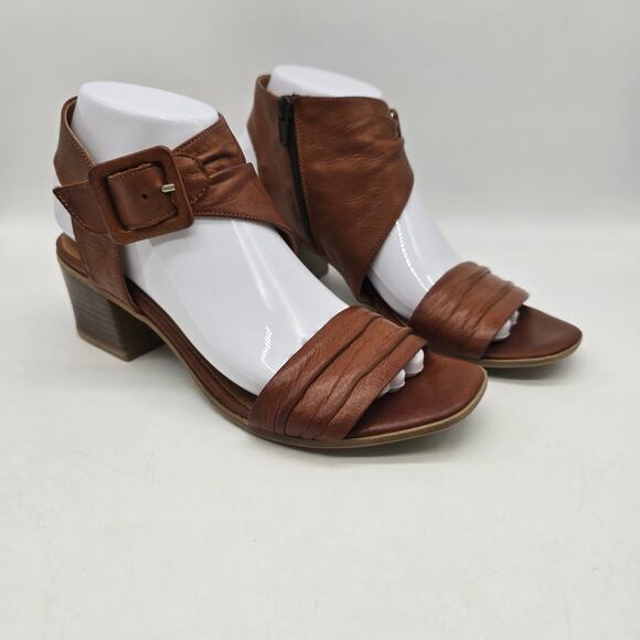 Miz Mooz Scoot Brandy Leather Heeled Sandals Brown Size 39 US 8.5-9 Excellent - Picture 1 of 11